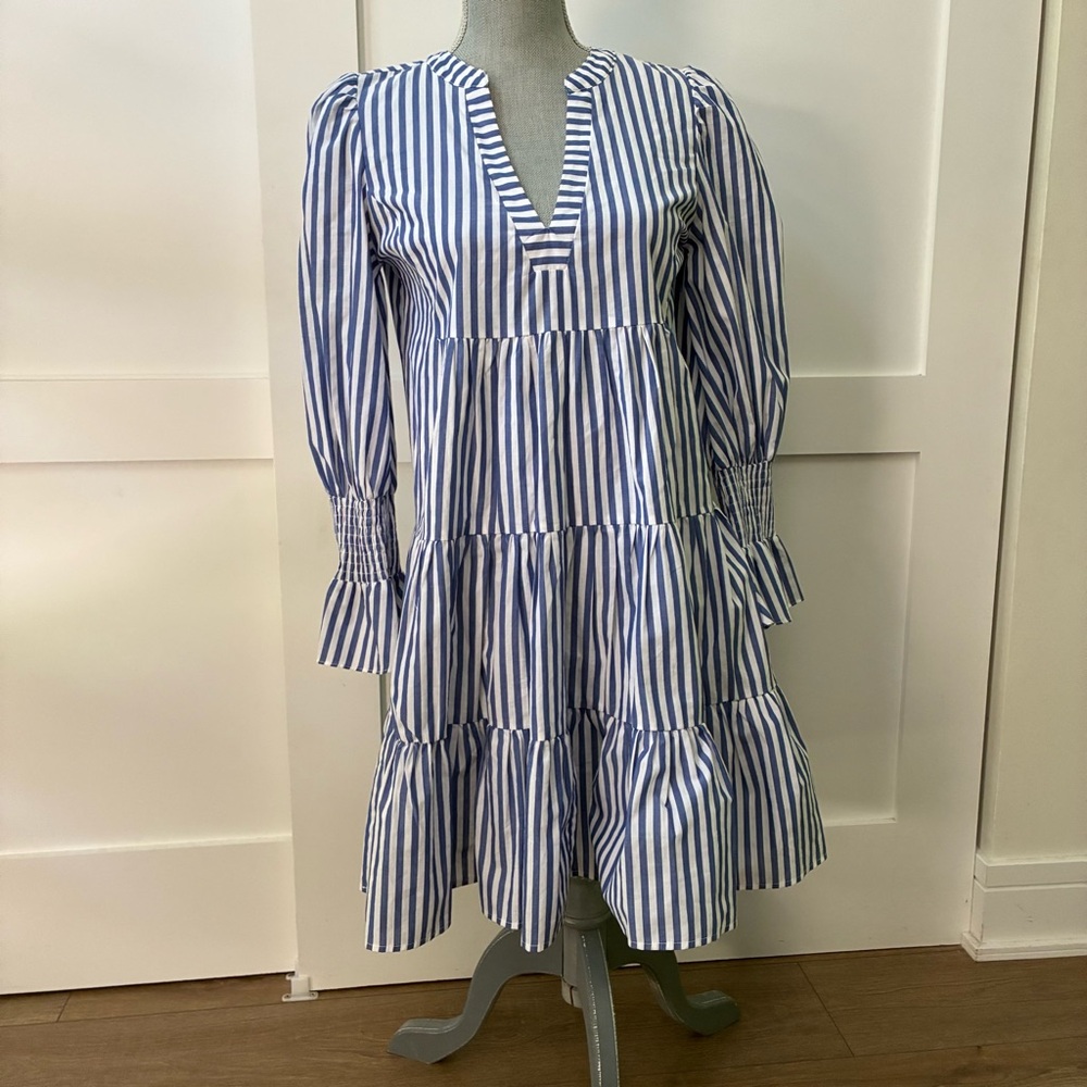 Pomander Place XS Blue and White Striped midi dress